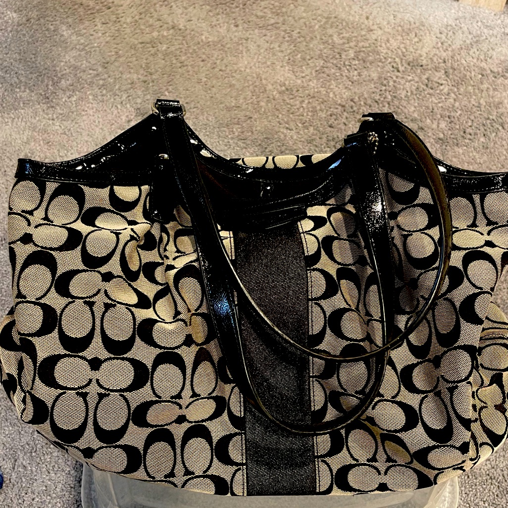 Coach Black And Tan Canvas Handbag